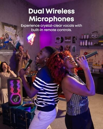 NEBULA Cosmos 4K SE Smart Projector & soundcore Rave 3S AI Karaoke Party Speaker with 2 Wireless Microphones 6