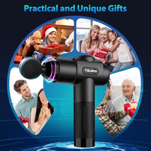 TOLOCO Massage Gun, Deep Tissue Back Massage for Athletes for Pain Relief, Percussion Massager with 10 Massages Heads & Silent Brushless Motor, Valentines Day Gifts for Him Her, Black 8