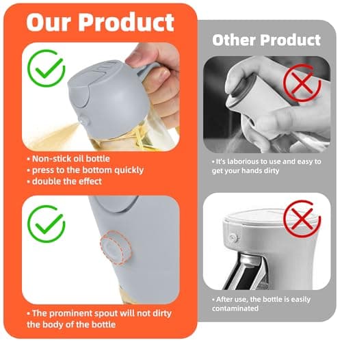 TrendPlain 16oz/470ml Glass Olive Oil Sprayer for Cooking – 2 in 1 Olive Oil Dispenser Bottle for Kitchen Gadgets and Air Fryer Accessories, Salad, BBQ - Ash 6