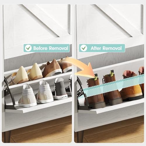 Vabches Shoe Storage Cabinet with 2 Flip Drawers,Freestanding Narrow Shoe Organizer with Open Storage,Hidden Slim Organizer Rack for Entryway,Hallway,White 6