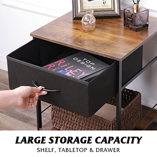 WLIVE Night Stand, Side Table with Fabric Storage Drawer, Small Nightstand, Bedside Table End Table for Bedroom, Dorm, Open Wood Shelf, Steel Frame, Black and Rustic Brown 5