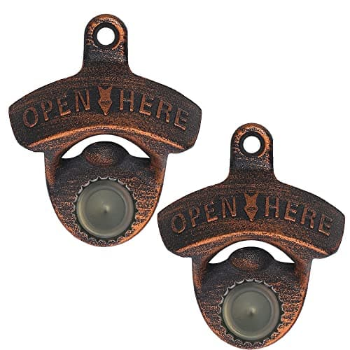 Jumiok Magnetic Wall Mount Beer Bottle Opener Screw in Wall Soda Bottle Cap Opener with Magnets Built-in Stainless Aged Copper