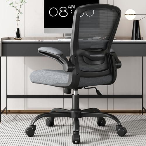 Mimoglad Ergonomic Office Chair - BIFMA Certified, Flip-up Armrests & 135° Recline, Adjustable Lumbar Support - Space-Saving Task Chair for Business/Team Office & Home (Iron Gray, 300lbs)