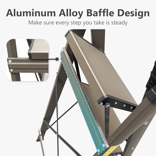 ASPERLAD 4 Step Ladder High-end Aluminum Folding Step Stool with Wide Anti-Slip Pedal, Lightweight Aluminum Four Step Ladder for Home Closet Office Foldable Step Ladders for Adults 5