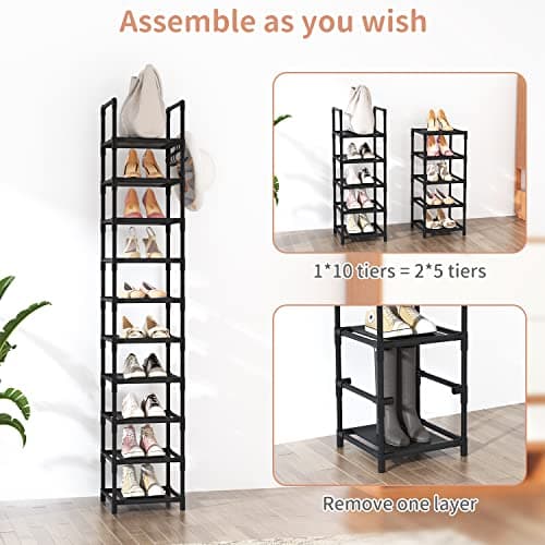 LANTEFUL Tall Narrow Shoe Rack for Entryway, 10-Tier Sturdy Metal Shoe Shelf Storage 10-15 Pairs of Shoes and Boots, Space Saving Corner Shoe Rack Organizer for Closet,Doorway,Garage,Living Room 5