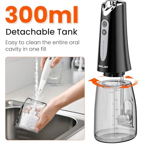 Water Dental Flosser Pick for Teeth - 300ML Portable Cordless Oral Irrigator, Rechargeable Irrigation Cleaner Professional Electric Flossing Machine for Teeth Cleaning Power Flosser Travel (Black) 7