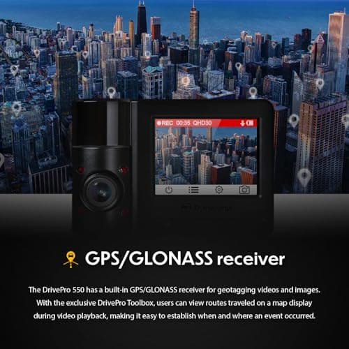 Transcend DrivePro Dash Cam Front and Rear, 2K QHD 1440P+1080P Full HD Car Cam/140°Wide-Angle/180°Rotatable Rear Lens/Night Vision Loop Recording/Head-Up Display/Wi-Fi/GPS GLONASS/ADAS/Support 1TB Max 9