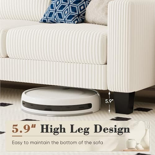 Homall Sofa for Living Room, Couch with Convertible Chaise, 3 Seat L-Shaped Sofas, Comfy Corduroy Couches for Apartment, Small Space, Cream 6