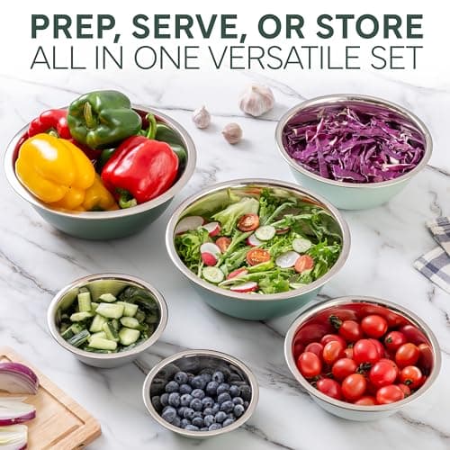 COOK WITH COLOR Stainless Steel Mixing Bowls Set - Nesting Bowls, 6 Pieces, Green 3