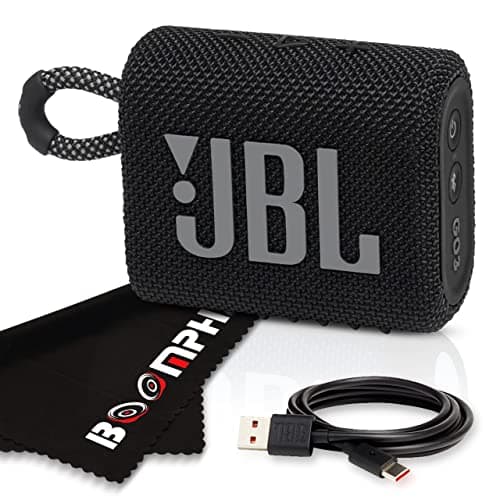 JBL Go 3 Portable Bluetooth Wireless Speaker, IP67 Waterproof and Dustproof Built-in Battery - Black - Boomph's Comprehensive Ultimate Performance Cloth Solution for Your On-The-Go Sound Experience