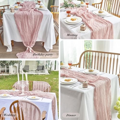 IVAPUPU 2 Pcs Cheesecloth Table Runner - 10ft Dusty Pink Easter Decor Boho Gauze Cheese Cloth Table Runners for Baby Shower Decorations Wedding Party Spring Garden Farmhouse 6