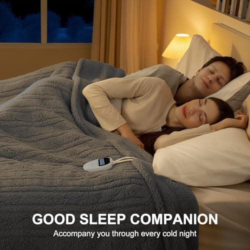 LUZARTA Heated Blanket King Size Single Control - 100"X90" Soft Double Sided Sherpa Electric Blanket with 6 Heating Levels & 10 hrs Timer Settings, Washable & ETL Certified for Bed, Grey 6
