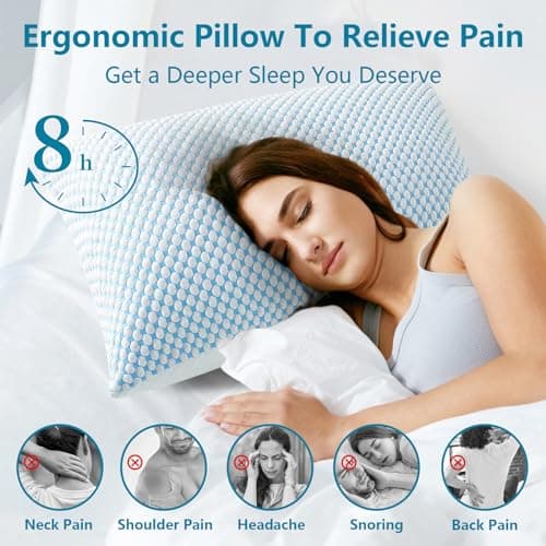 KELTARO Firm Shredded Memory Foam Pillows Queen Size Set of 2 Pack, Adjustable Cooling Bed Pillow for Side Back Sleepers with Washable Removable Cover 7