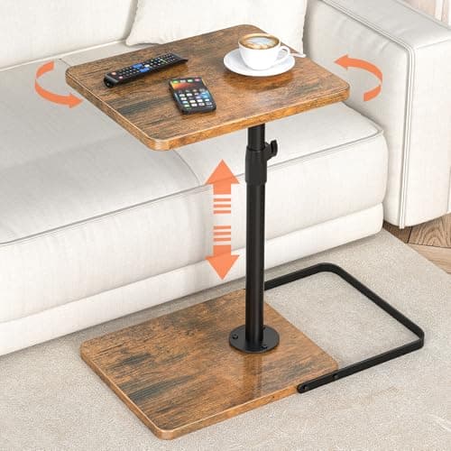 TV Tray Table for Couch - Adjustable Height & 360°Swivel Panel Design，Larger Metal and Wooden Base to Prevent Slipping，Sofa Armrest Tray Table for Eating Laptop Couch Bed Dinner or Small Space