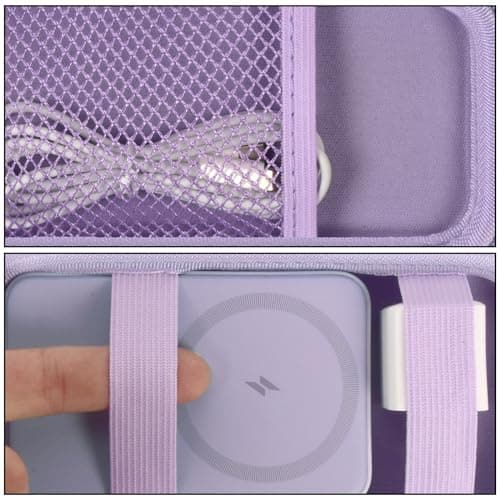 Case for Anker Magnetic Battery 10,000mAh Foldable Wireless Portable Charger, 633/622/621/321 5,000mAh Power Bank (MagGo) Holder, Storage for Baseus Power Delivery -Case Only (Purple, Medium) 5