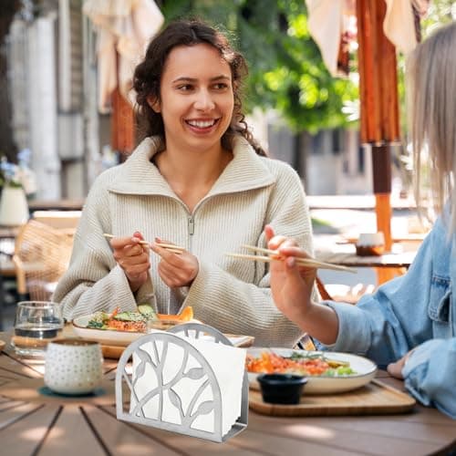 MEIGUI Napkin Holder, Stainless Steel Paper Napkin Holder Organizer Tissue Dispenser for Kitchen Countertops, Dining Table, Picnic Table, Indoor & Outdoor Use，Silver 6