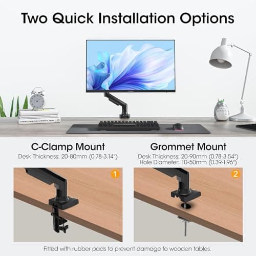 ReHisk Single Monitor Stand, Full Adjustable Monitor Desk Mount Stand Swivel Vesa Bracket for 13-32" Screens, VESA 75x75/100x100, Each Arm Holds 4.4–19.8 lbs 5