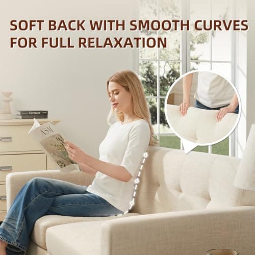 Tbfit 65" W Loveseat Sofa, Mid Century Modern Decor Love Seat Couches for Living Room, Button Tufted Upholstered Small Couch for Bedroom, Solid and Easy to Install Love Seats Furniture, Beige 8