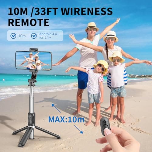 Selfie Stick Tripod, All in One Extendable & Portable iPhone Tripod Selfie Stick with Wireless Remote Compatible with iPhone 17 16 15 14 13 12 pro Xs Max, Galaxy Note10/S20/S10/OnePlus 9/9 PRO etc 3