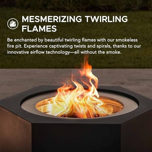 Sunjoy Fire Pit Smokeless 26 in. Hexagonal Outdoor Fire Pit, Patio Wood Burning Smokeless Firepit w/PVC Cover and Fire Poker, Ideal for Camping, Bonfire, and Backyard, Black 5