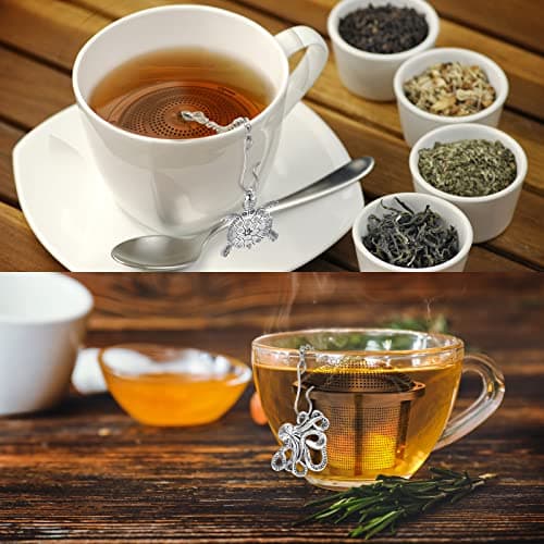 Tea Infusers for Loose Tea 3 Sets Loose Leaf Tea Steeper Tea Strainer Stainless Steel Tea Ball for Loose Tea Holder Tea Mesh Strainer Tea Filters with Drip Trays and Pendant (Aquatic Creatures Style) 5
