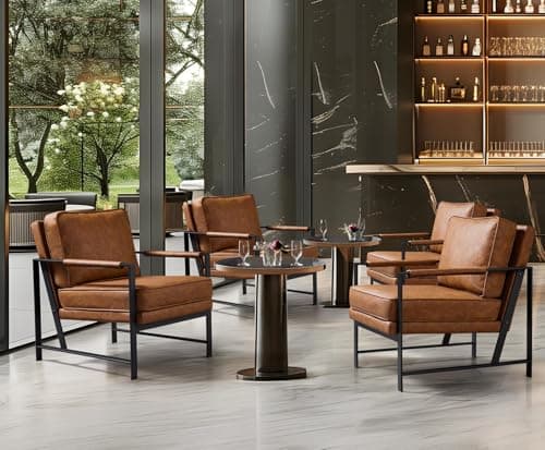 Yaheetech PU Leather Armchairs, Retro Leisure Accent Chair with Extra Soft Padded and Cushion, 105 Degree Slant Back, Modern Reading Arm Chair for Living Room/Office/Bedroom/Study, 2pcs, Light Brown 7