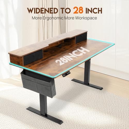 PORIYA 60x28, Dual Motor Desk, Dual Drawer Splice Board, Acceptable 220V,Standing Desk with Storage Shelf, with Independent Outlet and USB Charging(Wood 60 * 28 Dual Motor) 7