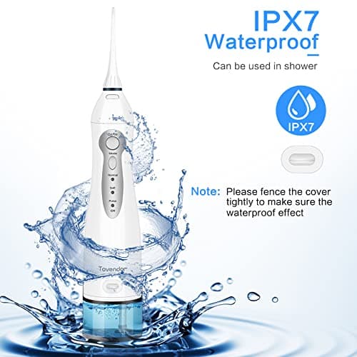 TOVENDOR Electric Water Flosser, Cordless Rechargeable Dental Oral Irrigator IPX7 Waterproof 300ML Travel Water Teeth Cleaner with 5 Tips for Braces Care Teeth Gums Cleaning, Home Office Daily Use 8
