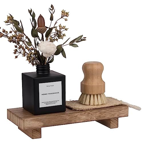 zoocatia Small Wood Tray Pedestal Stand Farmhouse Bathroom Decor Decorative Wooden Riser Kitchen Soap Dish Holder for Vanity, Counter, Sink, Brown 7