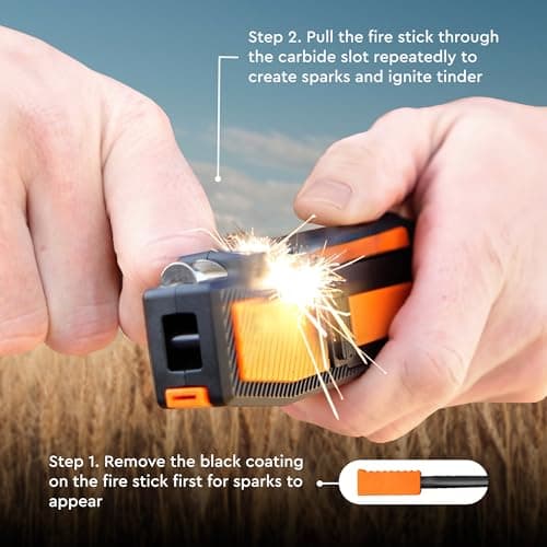 Orange Ninja Pocket Field Knife Sharpener – 8-in-1 Camping & Hunting EDC Knife Sharpener with Guided Diamond Whetstones, Leather Strop, Fire Starter & Diamond Rod 7
