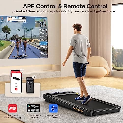 TOPUTURE Walking Pad Treadmill, 2.25HP Under Desk Treadmill with App & Remote Control, LED Touch Screen, Lubricating Hole, 300lbs Capacity Compact Walking Treadmills for Home/Office, Assembly Free 3