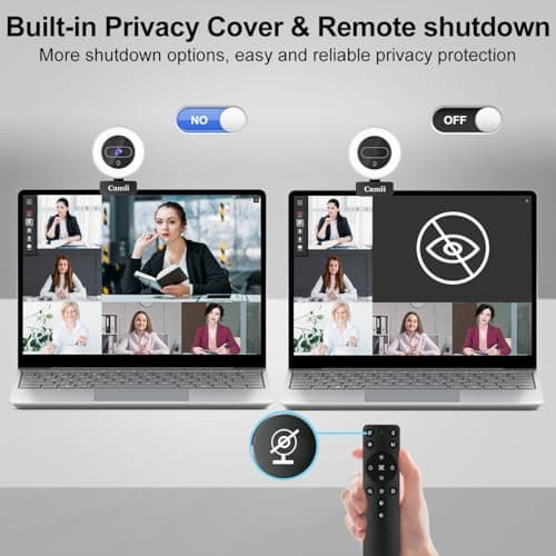 Camii 4K Webcam with Light, HD Webcam for PC with Remote Control, Built-in Privacy Cover, Adjustable Brightness, Noise Reduction Mics, for Zoom Skype Teams Laptop and Google Meet 7