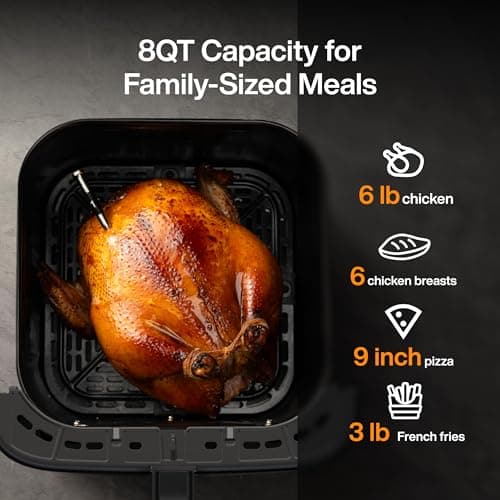 Typhur Sync 8QT AI Smart Air Fryer with Built-in Wireless Meat Thermometer, 9-in-1 XL Non Toxic Ceramic Airfryer, 450°F Max, Cooks 6lb Whole Chicken, Quiet & Dishwasher Safe, 120V 5