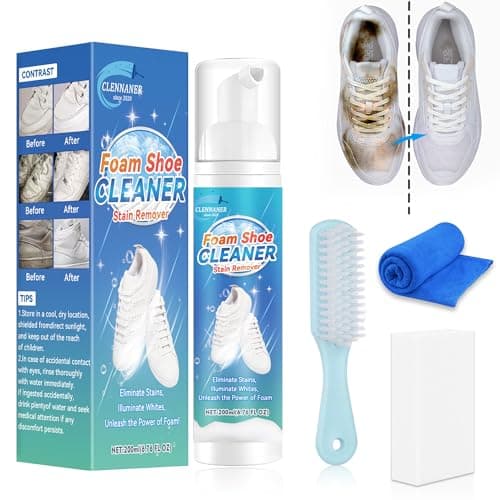 Clennaner White Shoe Cleaner, 6.76 Oz Shoe Cleaner Kit with Brush and Towel, Sneaker Cleaner Work on Leather, Knit, Canvas, Suede, PU (LARGE)