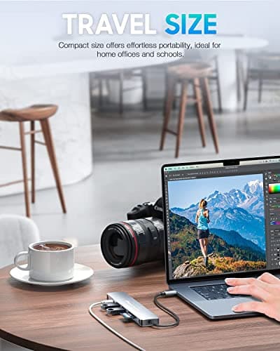Hiearcool USB C Hub for MacBook – 7-in-1 USBC Adapter with 4K HDMI, 100W PD, USB 3.0 5Gbps Ports, SD/TF Card Reader – USB-C Dongle for Office, Meetings, Travel & Home Setup-Space Grey 6