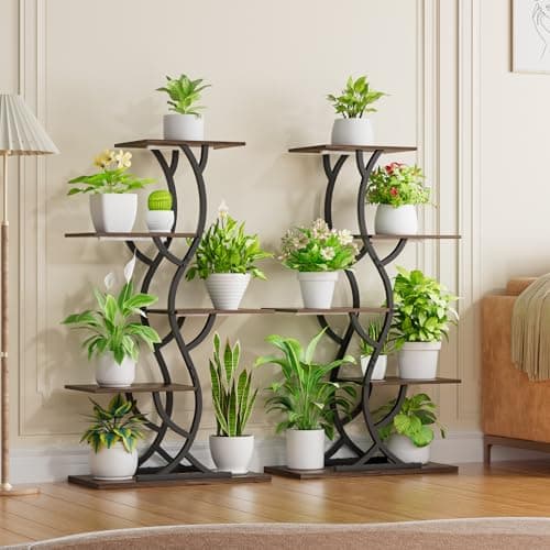 Plant Stand Indoor with Grow Lights - 44" Tall Corner Plant Stands for Indoor Plants, 5 Tiered Metal Plant Shelf, Curved Plant Flower Holder Dispaly Rack for Living Room, Home Patio Balcony (Black) 6