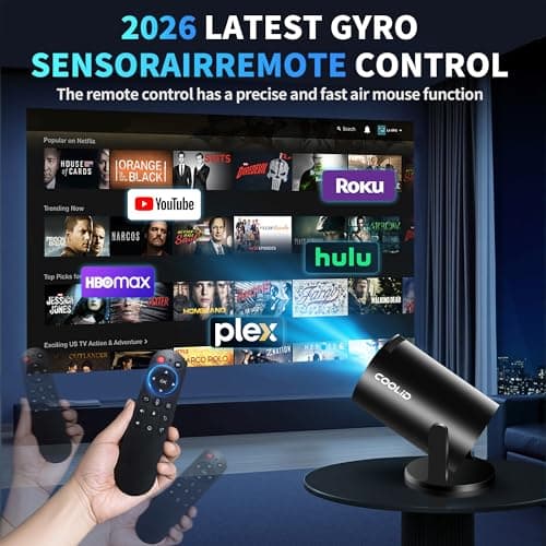 [Built-in Apps & 2026 Upgraded] Mini Projector Support 4K 1080P Auto Keystone 180° Rotatable with WiFi 6 and Bluetooth 5.4, Projector Portable Compatibile with HDMI/TV Stick/Memory Stick/Laptop-Black 7