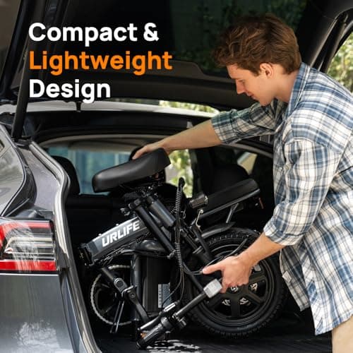 URLIFE Electric Bike for Adults, 14" Folding Electric Bike, 500W Peak Motor, 48V 375Wh Removable Battery, 20MPH, 40 Miles Long Range, E Bikes for Adults and Teens, UL 2849 Certification (Dark Black) 7