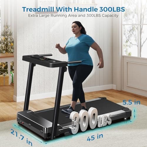Treadmill with Handles, 2026 Upgraded Small Treadmills Home, Portable Electric Treadmills for Home 300 lbs Capacity,Walking Pad Treadmill,Lightweight Foldable Walking Pad,LED Display(Black) 7