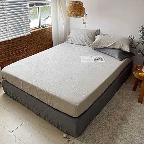 King Linens 100% Linen Fitted Sheet Stone Washed Solid Color - (1 Piece) 14 inch Deep Pocket Mattress Cover Soft Natural Breathable Farmhouse - Linen, King Size 8