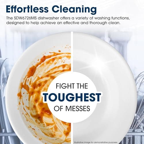 Sharp SDW6726MS 24-inch Stainless Steel Dishwasher, 47 dB Library Quiet, Third Rack, Power Wash Sprayer, 12 Place Settings, 8