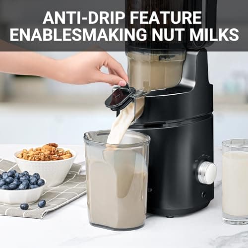 AMZCHEF Juicer Machines, 5.8" Extra Self-Feeding Cold Press Juicer for Whole Vegetable & Fruit, Juice Extractor Machine with Large Auger & Triple Strainers, Easy to Clean, High Juice Yield, Black 6