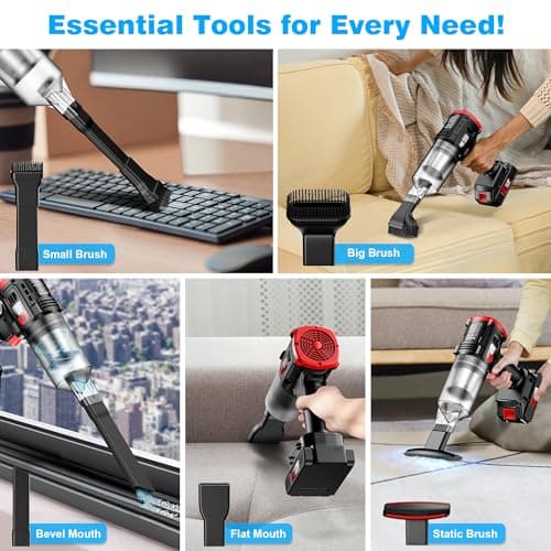 ONAVOT Handheld Vacuum Cleaner Cordless - 35000PA Strong Suction for Car & Home, Car Vacuum Portable Rechargeable Lightweight for Pet Hair with HEPA Filter, Quick Clean in Office/Desk/Couch (Red) 5