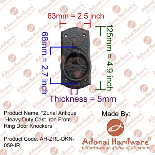 Adonai Hardware "Zuriel Antique Heavy Duty Cast Iron Front Entry Sturdy Stylish Ring Door Knockers (2, Matte Black) for Vintage Wooden Barn Shed Doors, Gates, Fences, Furniture and Farmhouse 7
