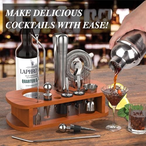 Cocktail Shaker Set with Stand - 25pcs Mixology Bartender Kit 25oz Professional Bar Tools Set Bar Accessories for Drink Mixing, Bartender Gifts for Home Bar, Parties 5