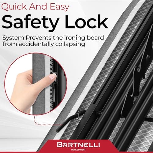 Bartnelli by Rorets Ironing Board Made in Europe | Iron Board with 4 Layered Cover & Pad, Height Adjustable up to 36" Features A Safety Iron Rest, 4 Steel Legs, for Laundry Room or Dorm Use (43x13) 5