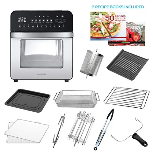 GoWISE USA 14.7-Quart Air Fryer Grill with Dual Heating Elements & Oven with Rotisserie, Dehydrator, Preheat and Broil Functions + 11 Accessories with 2 Recipe Books (Stainless Steel/Black), Ultimate 5