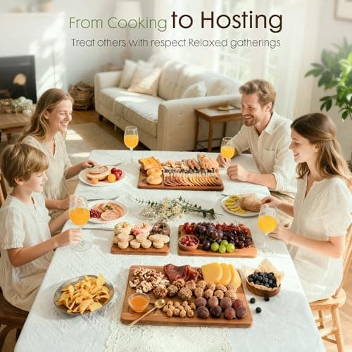 Astercook Deep-Carbonized Bamboo Cutting Boards for Kitchen with Wood Storage Stand, Reversible Charcuterie & Chopping Boards with Juice Grooves and Easy-Grip Handles, Knife-Friendly, Kitchen Gift 6