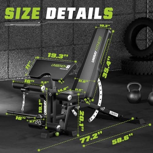 UNIRAY Weight Bench, Workout Bench for Home Gym with 1200 LBS Capacity, Adjustable Weight Bench with Heavy Duty Leg Extension and Preacher Pad, Gym Bench Incline Flat Decline for Bench Press Full Body Strength Training 8