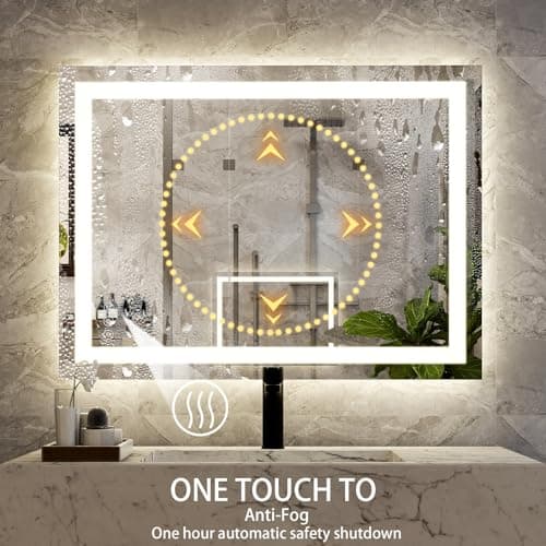XRAMFY 32'' x 24'' LED Bathroom Mirror with Lights, Wall Mirror with Front and Backlight, 3 Colors Vanity Mirror with Lights, Anti-Fog Wall Mirror for Bathroom 5